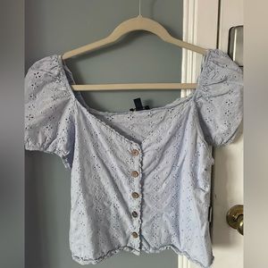 Lace button up top